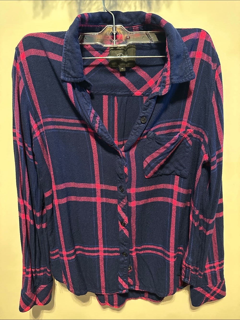 Rails Women's Hunter button-down shirt navy and lipstick pink plaid pattern B1